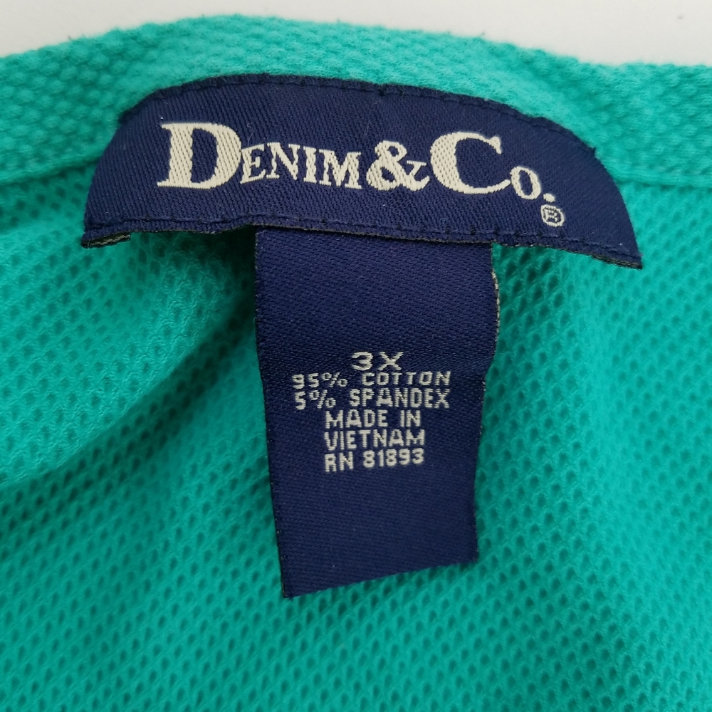 Womens Jacket Shirt Denim & Co Turquoise Blue 3/4 Sleeve Snap 3XL